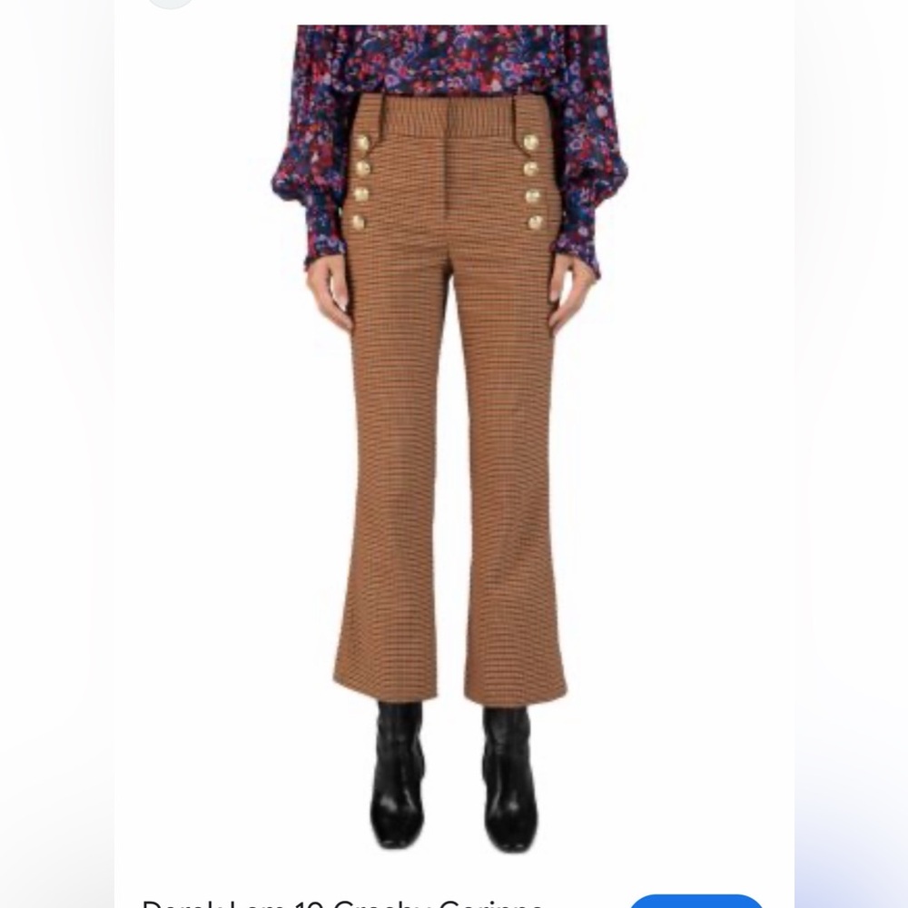 Derek Lam 10 Crosby Corinna cropped flare pants houndstooth sailor-style gold 0